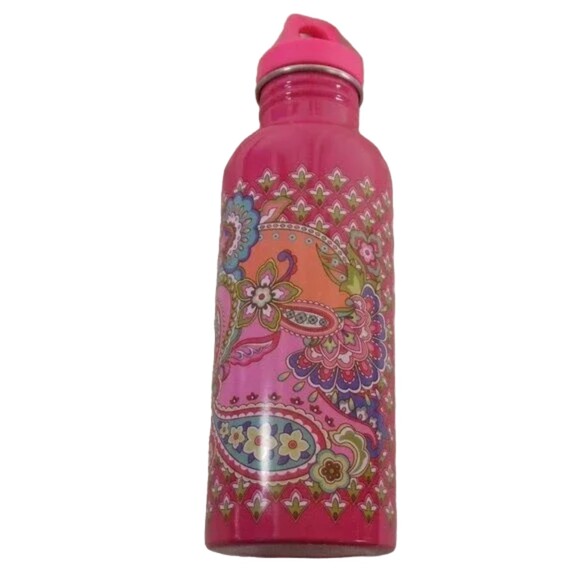 VERA BRADLEY Water Bottle, Pink Paisley, Metal, Small mouth, Pink stopper w/Hole - Picture 1 of 15